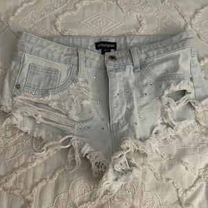 PrettyLittleThing Light Blue Ripped Jean Shorts